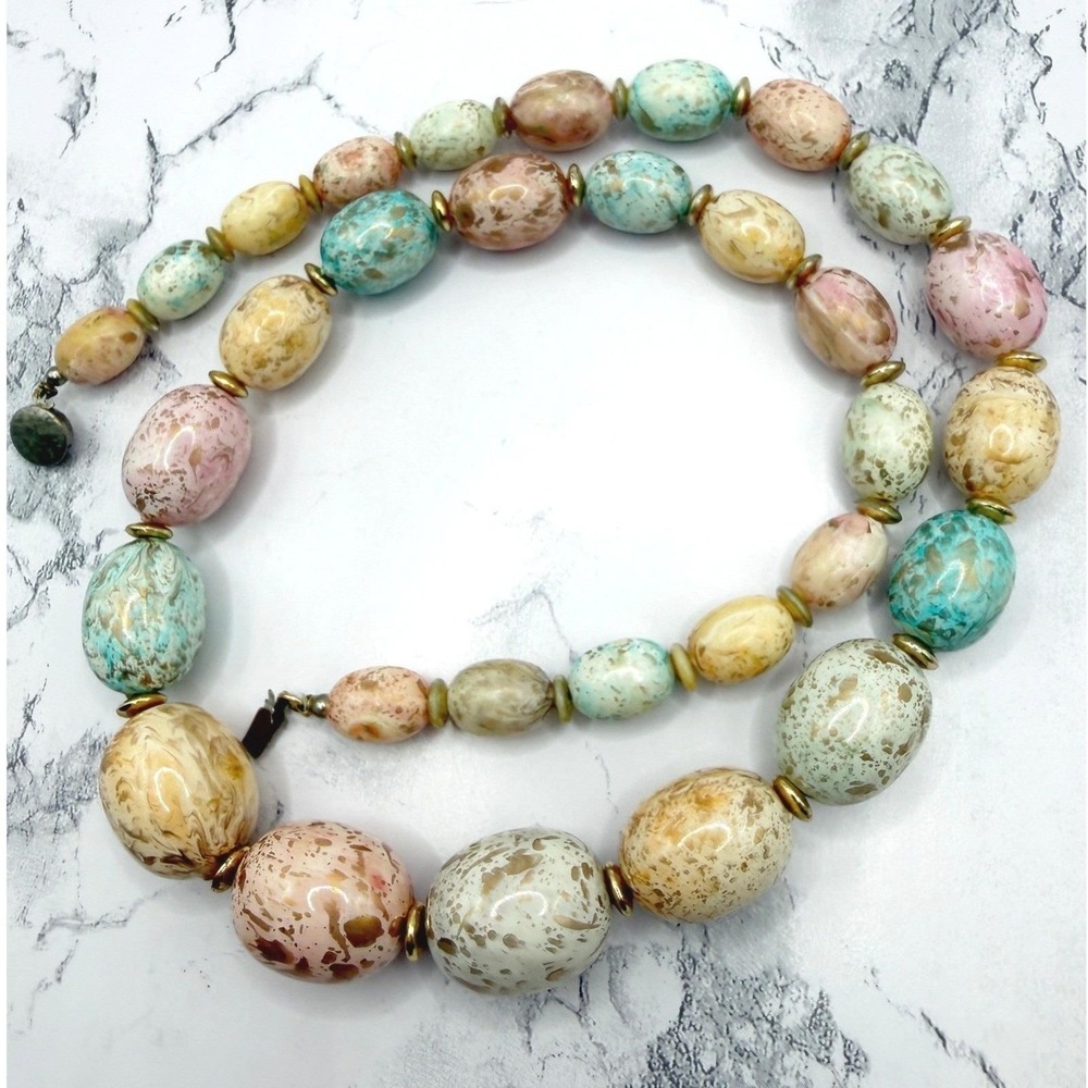 Pastel Speckled Oval Bead Necklace 24" Button & Loopβ Clasp